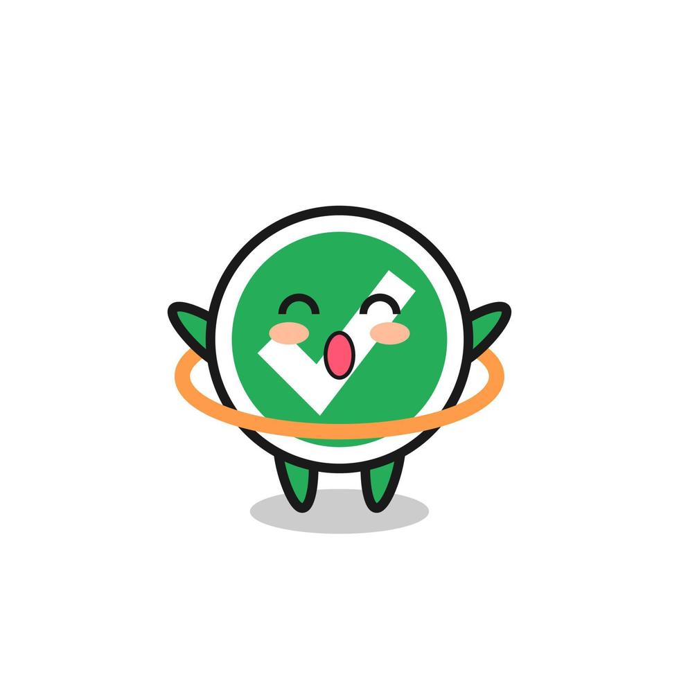 cute check mark cartoon is playing hula hoop vector