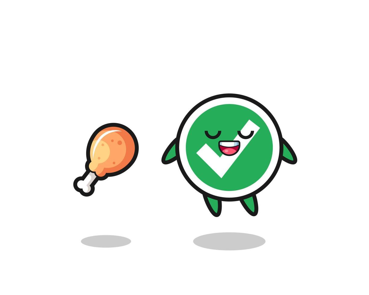 cute check mark floating and tempted because of fried chicken vector