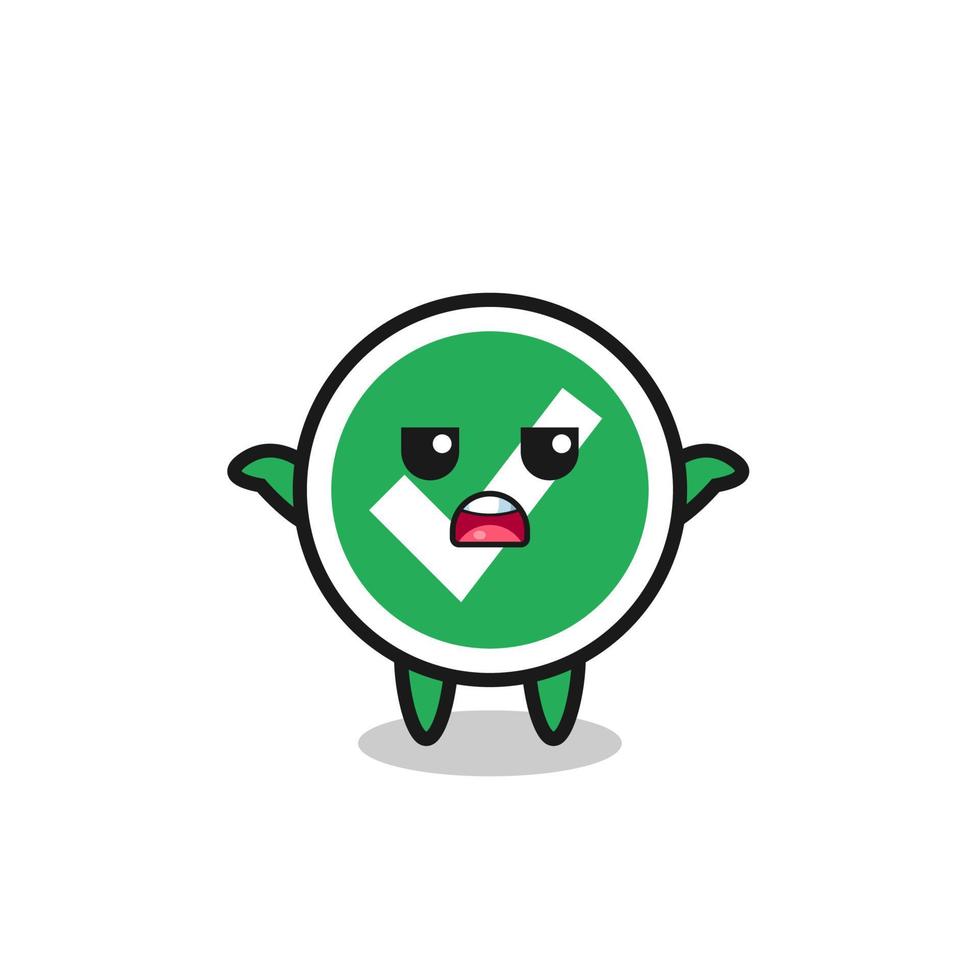 check mark mascot character saying I do not know vector