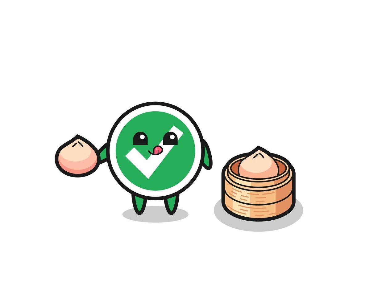 cute check mark character eating steamed buns vector