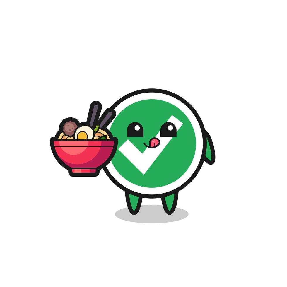cute check mark character eating noodles vector