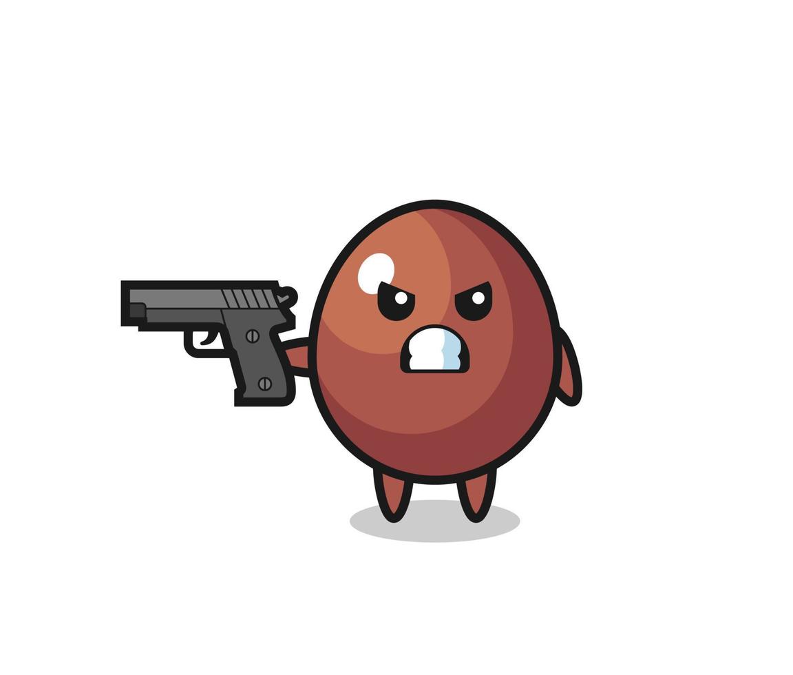 the cute chocolate egg character shoot with a gun vector