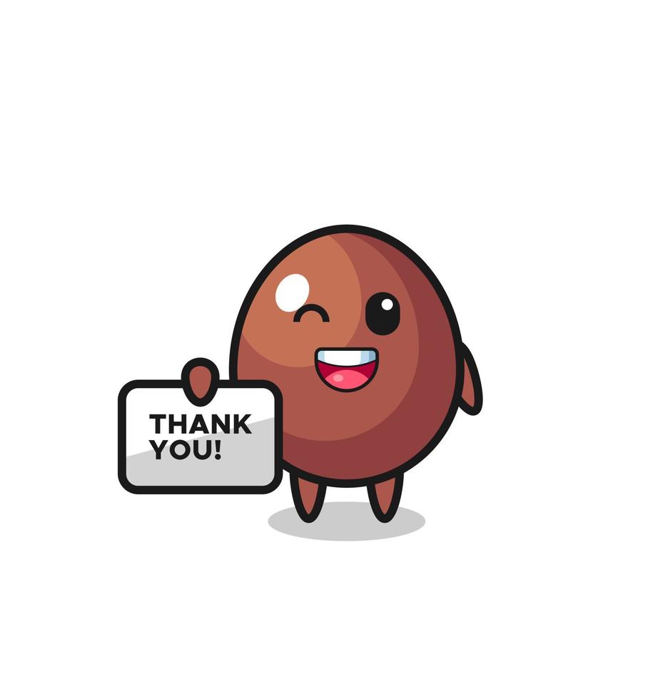 la mascota del huevo de chocolate sosteniendo una pancarta que dice gracias vector