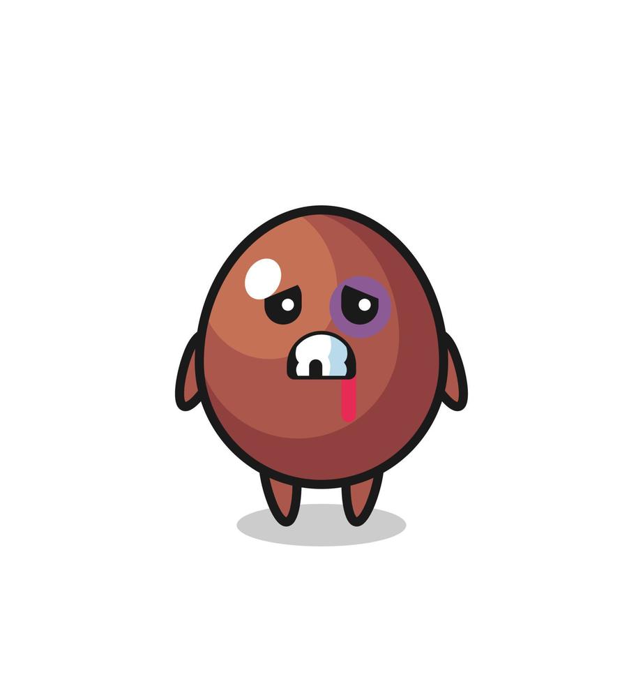 personaje de huevo de chocolate herido con la cara magullada vector