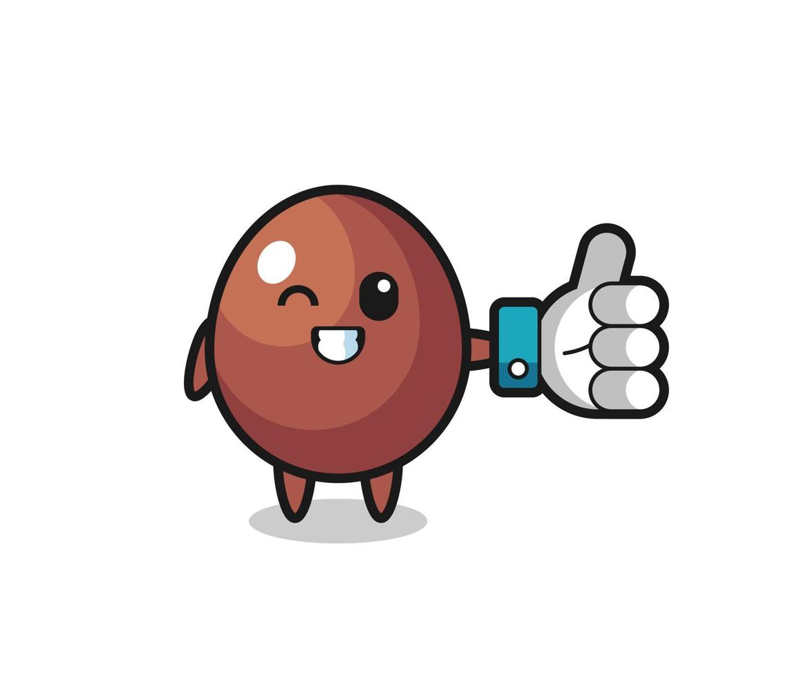 cute chocolate egg with social media thumbs up symbol vector