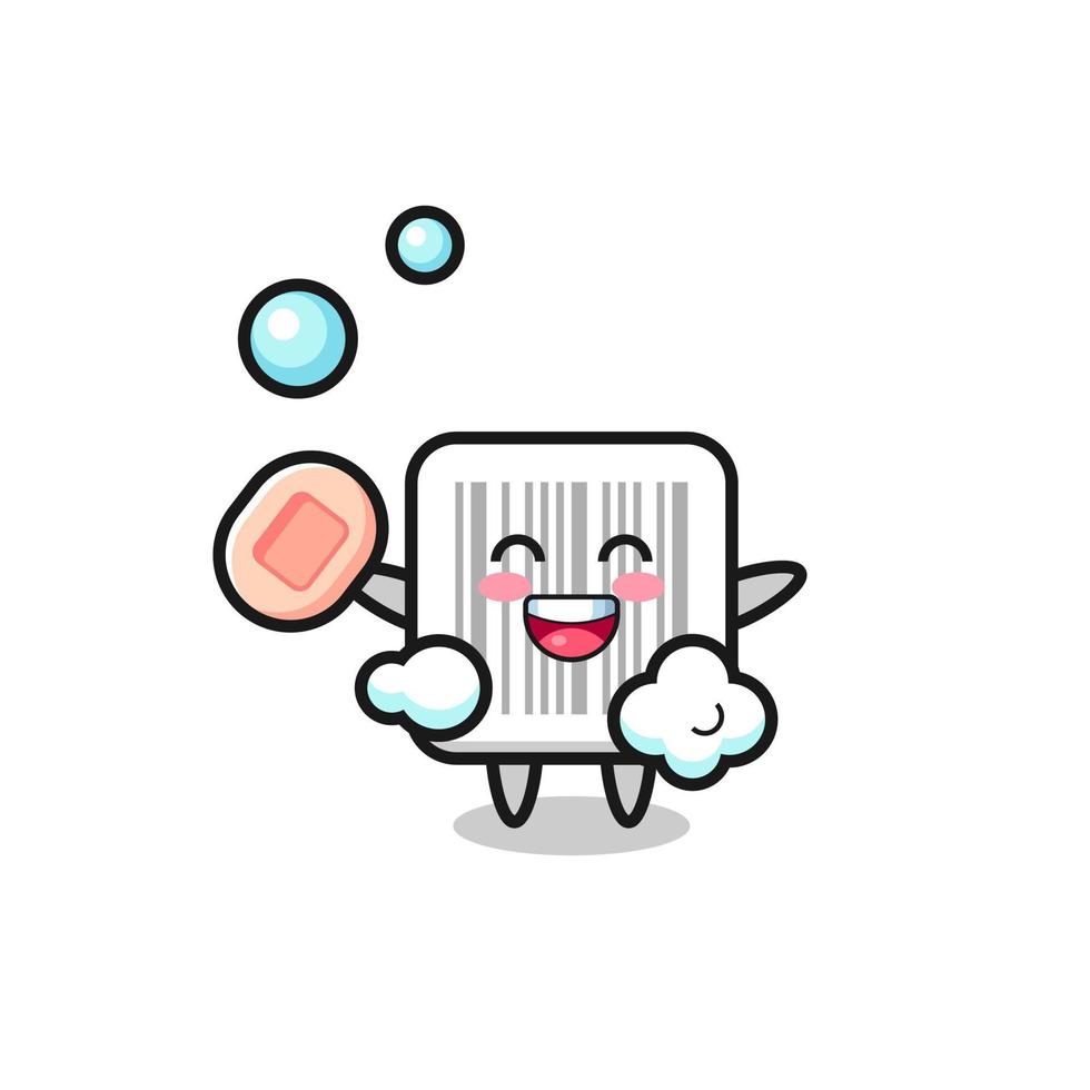 barcode character is bathing while holding soap vector
