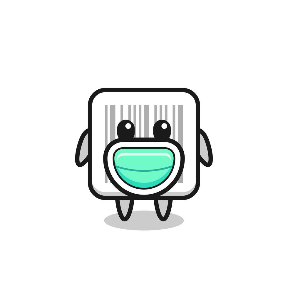 cute barcode cartoon wearing a mask vector