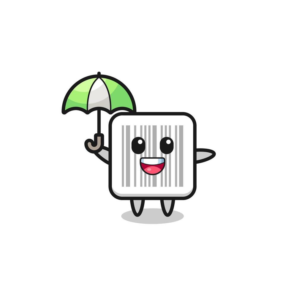 cute barcode illustration holding an umbrella vector