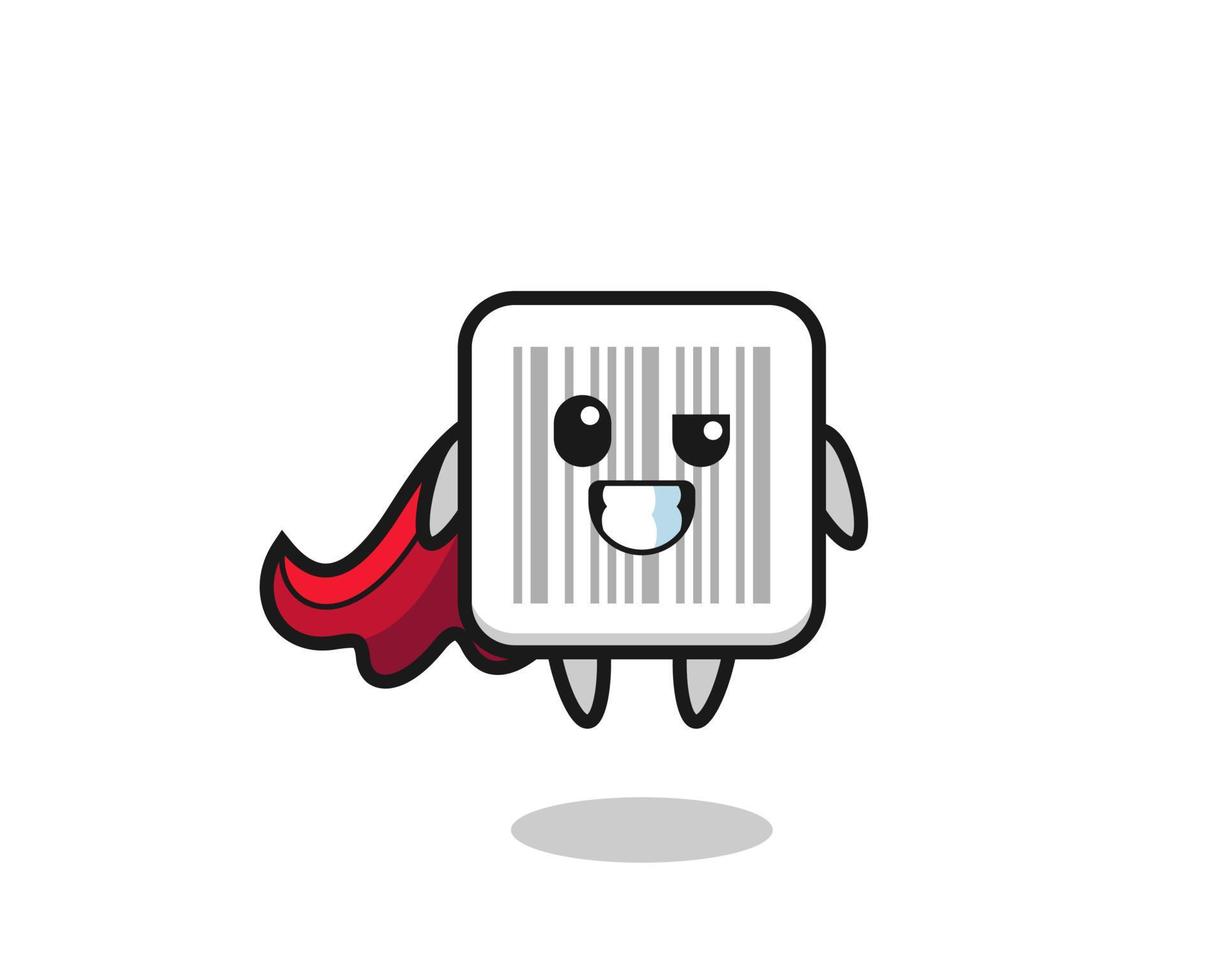 the cute barcode character as a flying superhero vector