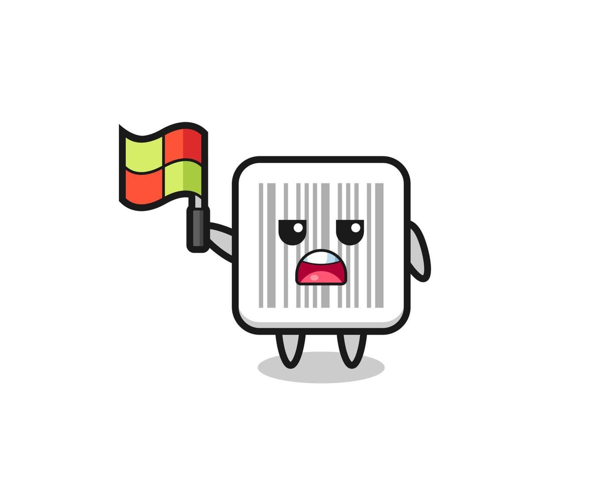 barcode character as line judge putting the flag up vector