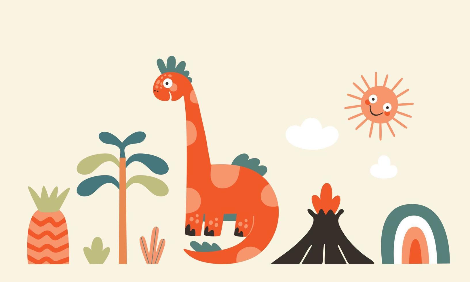 Childish illustrations of animals and plants in a cartoon style. vector