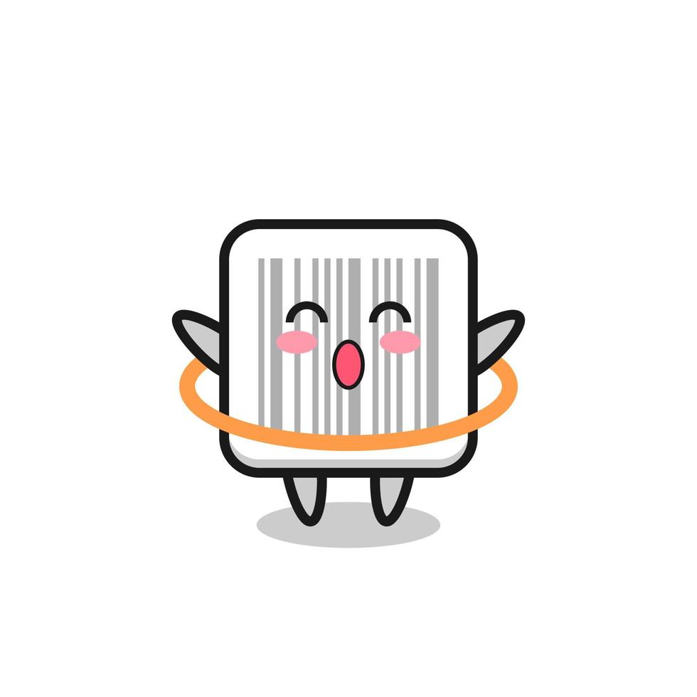 cute barcode cartoon is playing hula hoop vector