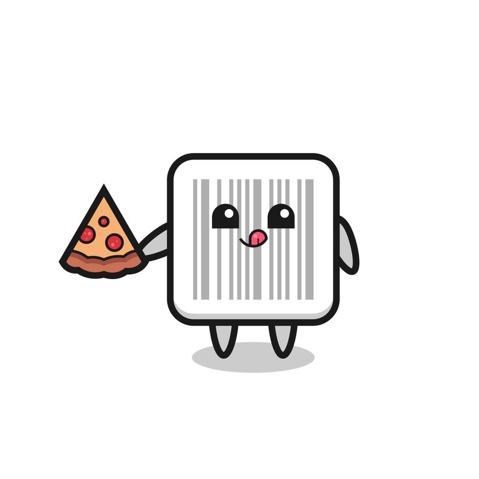 cute barcode cartoon eating pizza vector
