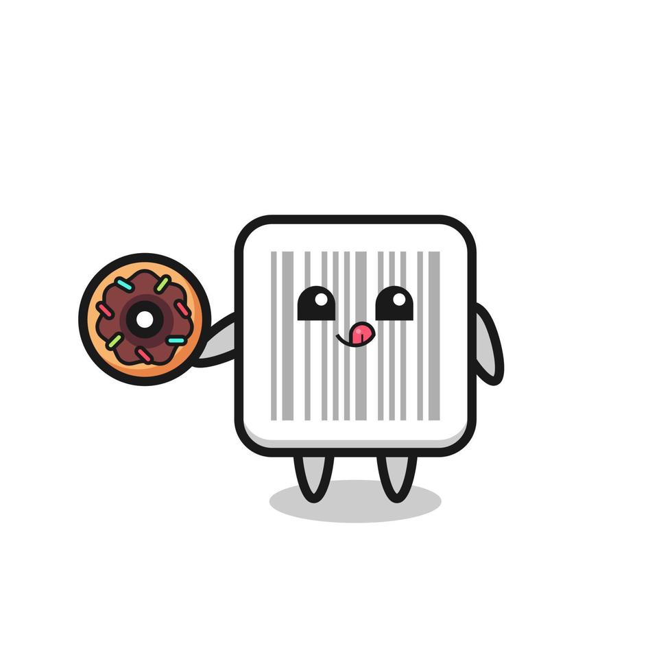 ilustración de un personaje de código de barras comiendo un donut vector