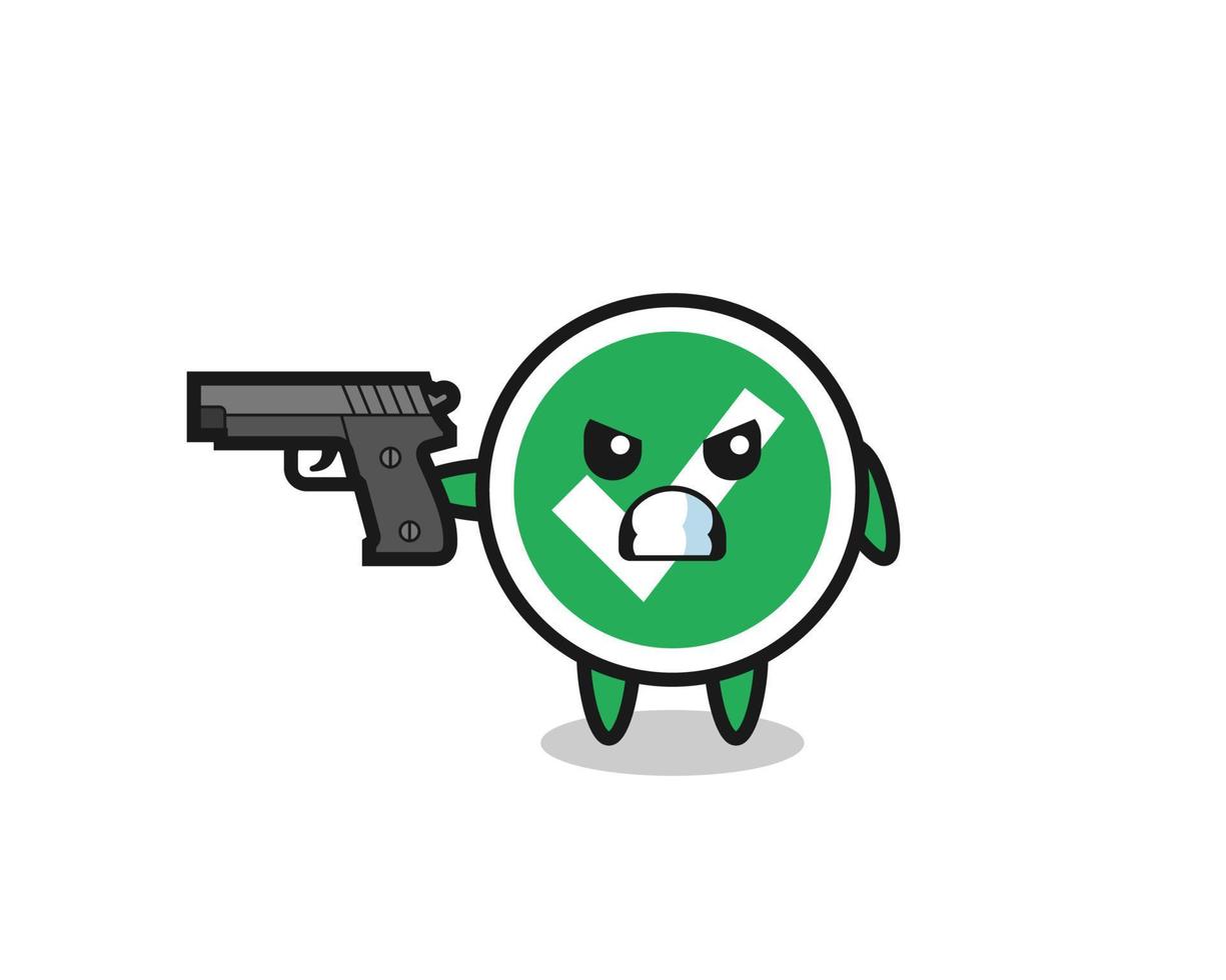 el lindo personaje de la marca de verificación dispara con una pistola vector