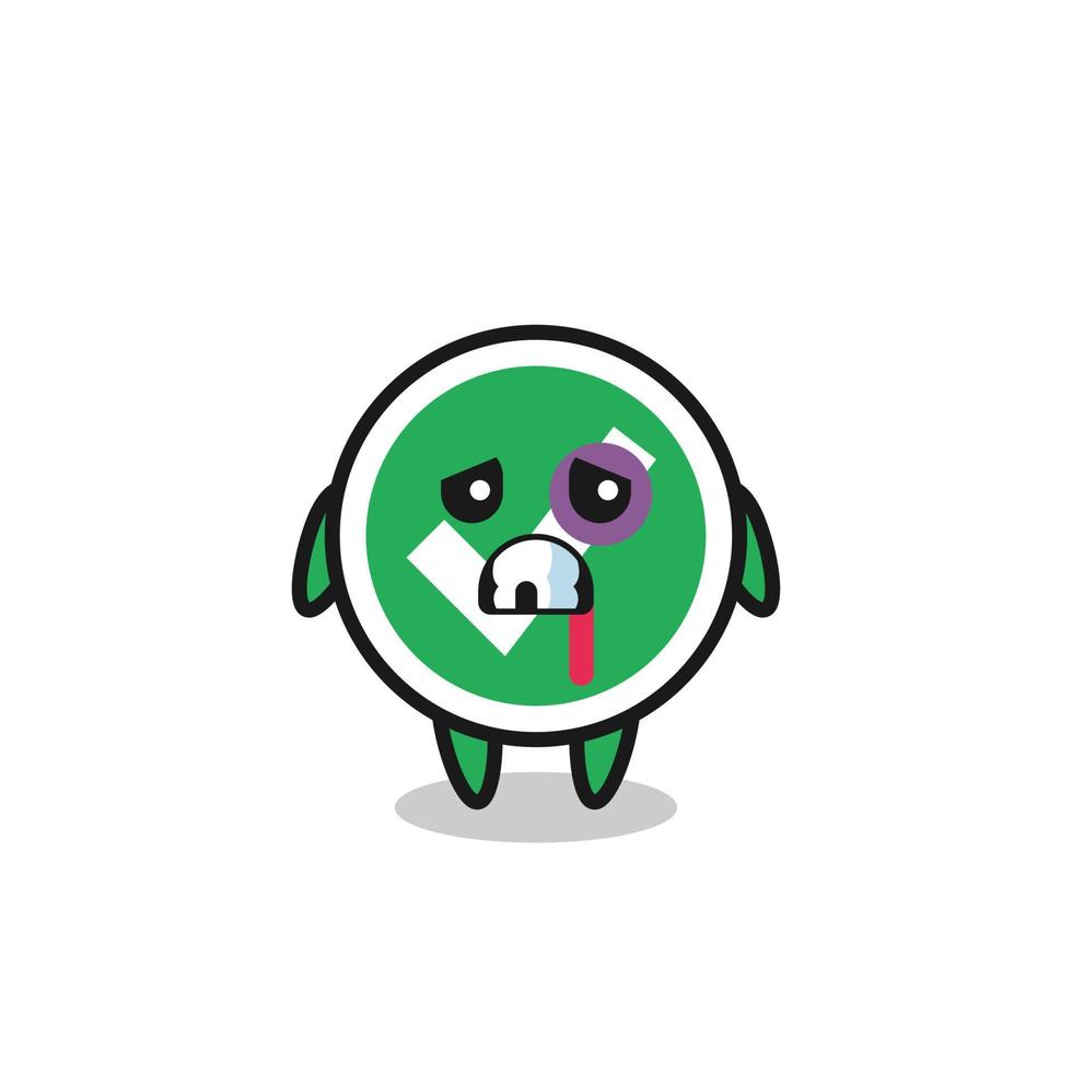 injured check mark character with a bruised face vector