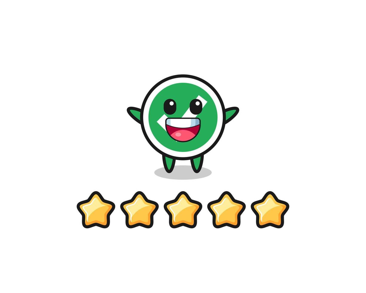 the illustration of customer best rating, check mark cute character with 5 stars vector