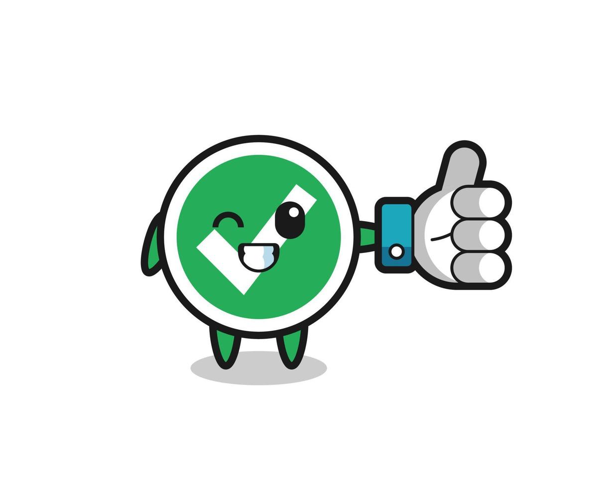 cute check mark with social media thumbs up symbol vector