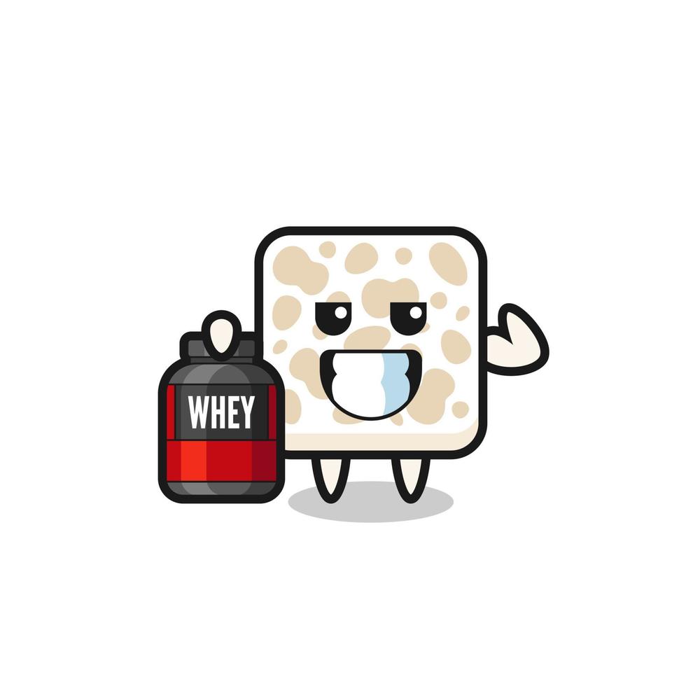 the muscular tempeh character is holding a protein supplement vector