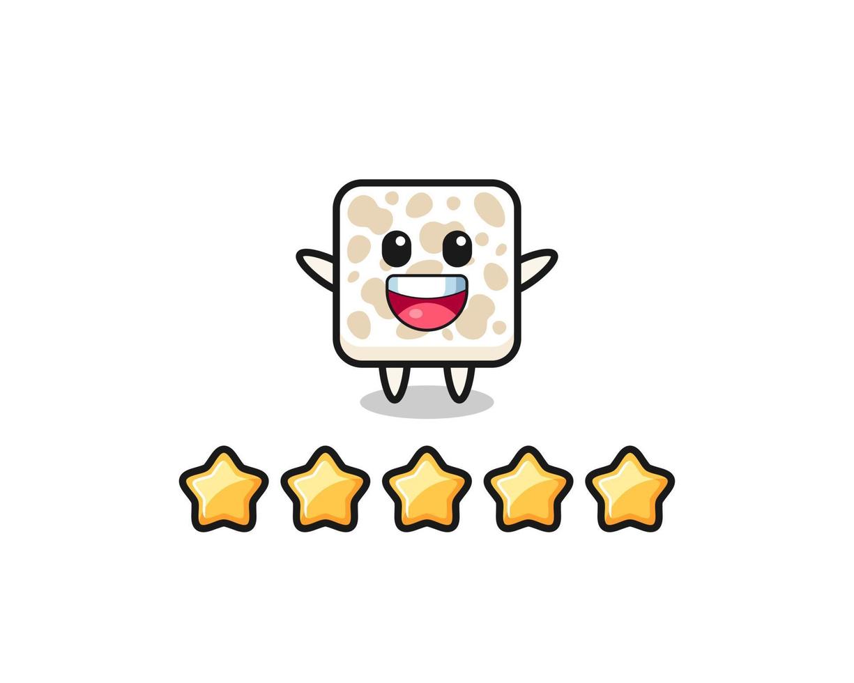 la ilustración de la mejor calificación del cliente, tempeh lindo personaje con 5 estrellas vector