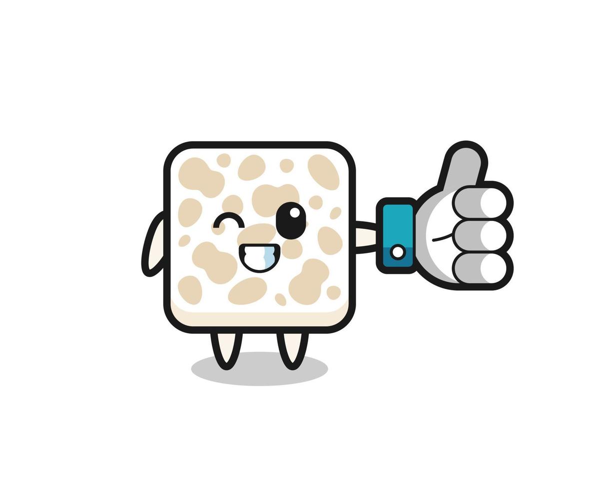 cute tempeh with social media thumbs up symbol vector