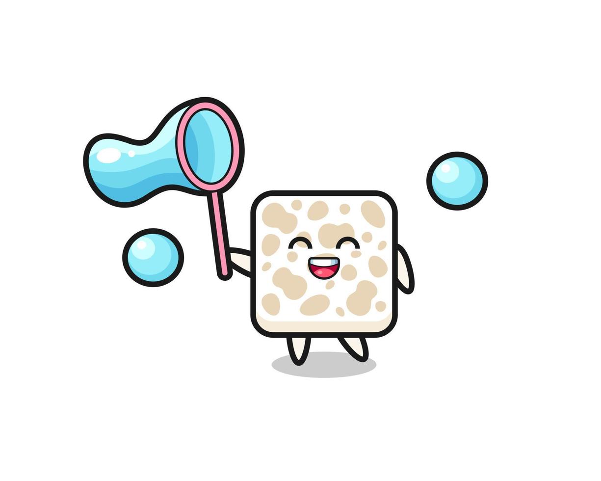 happy tempeh cartoon playing soap bubble vector