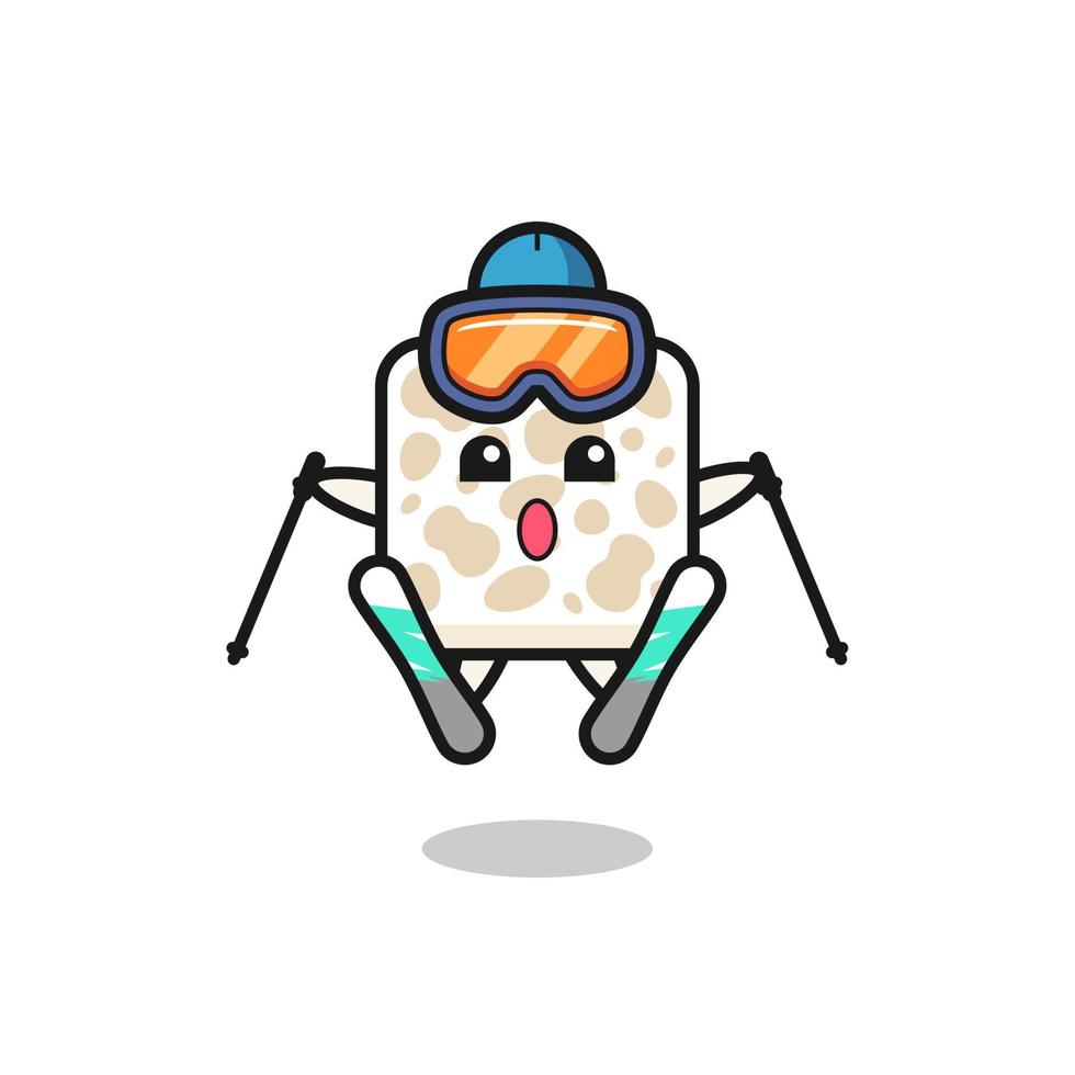 tempeh mascot character as a ski player vector