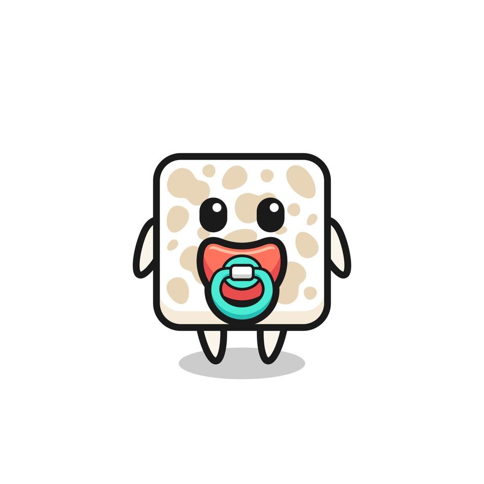 personaje de dibujos animados de bebé tempeh con chupete vector