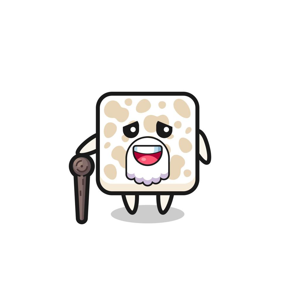 cute tempeh grandpa is holding a stick vector