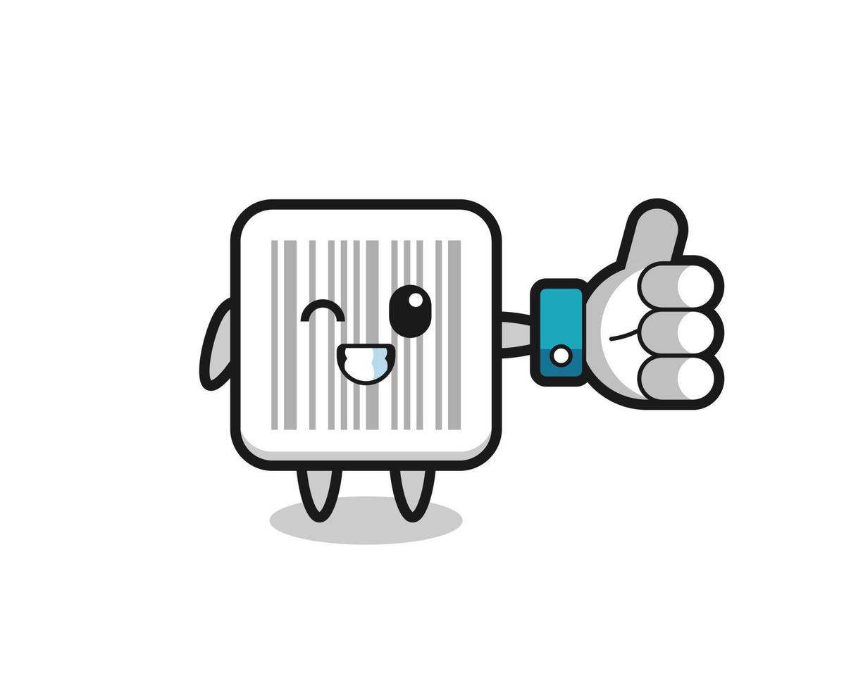 cute barcode with social media thumbs up symbol vector