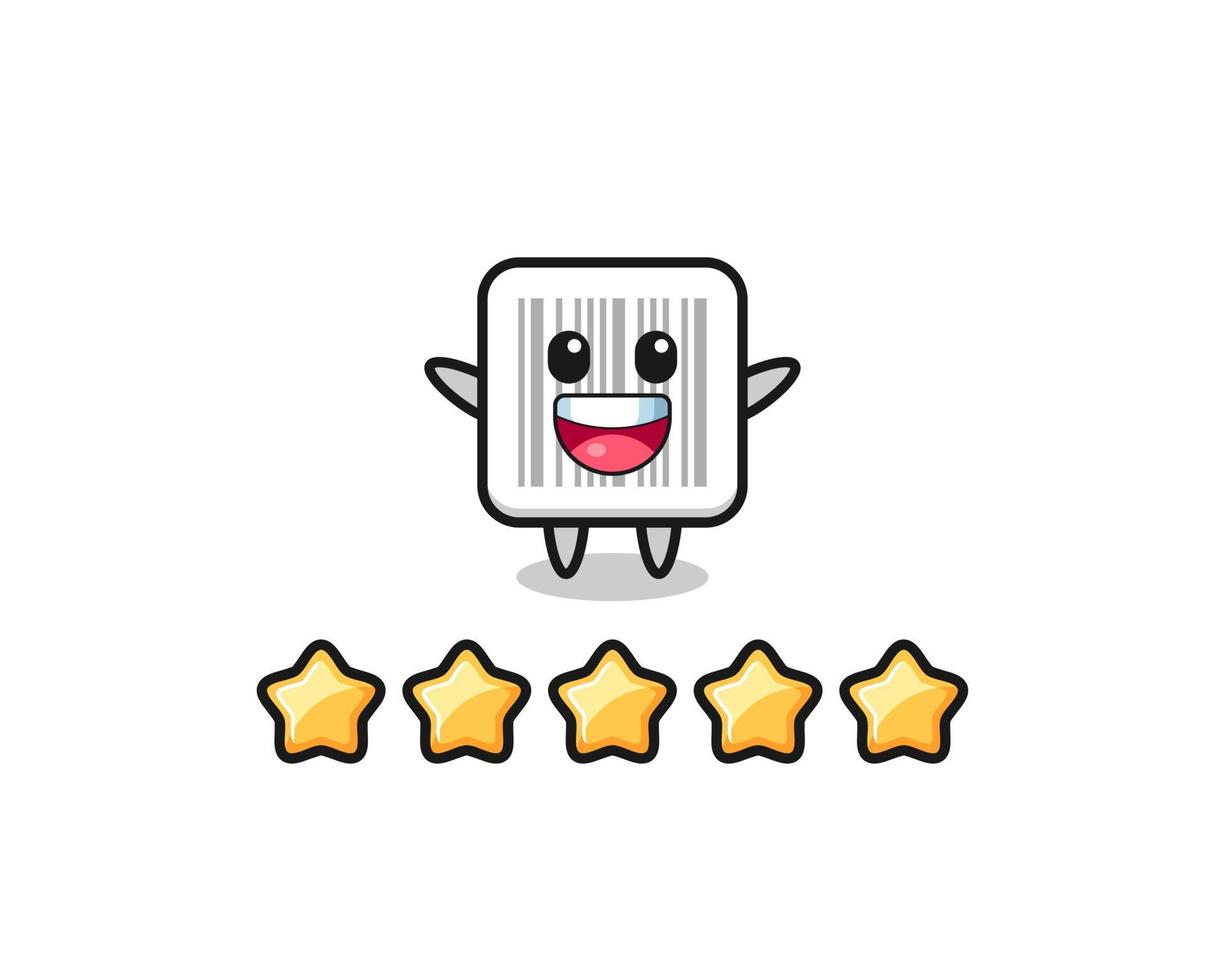 the illustration of customer best rating, barcode cute character with 5 stars vector