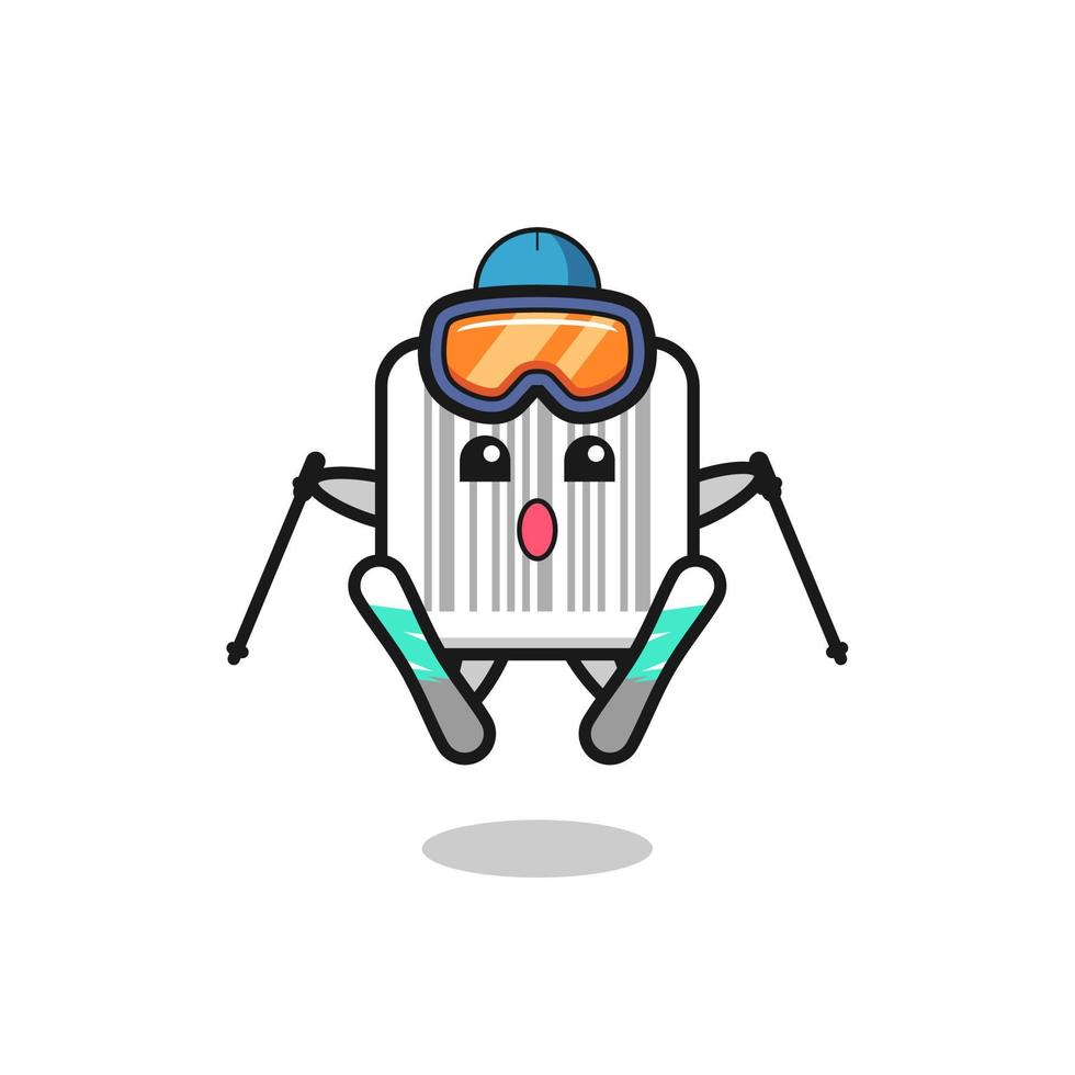 personaje de mascota de código de barras como jugador de esquí vector