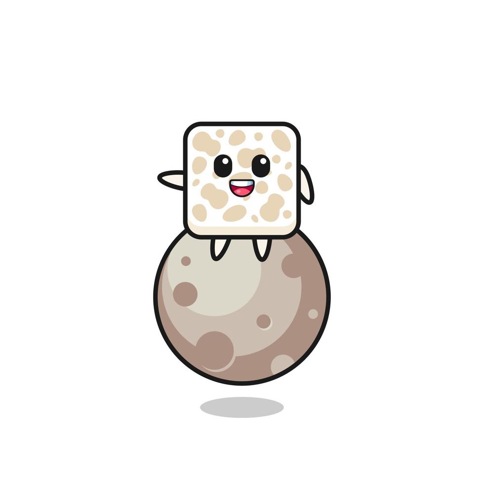 illustration of tempeh cartoon sitting on the moon vector