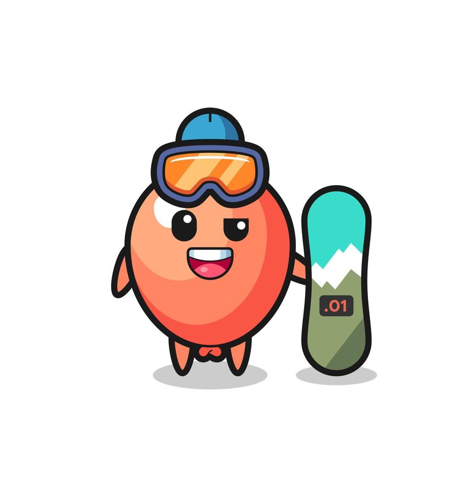 ilustración de personaje de globo con estilo de snowboard vector