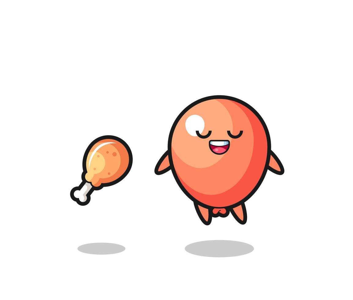cute balloon floating and tempted because of fried chicken vector