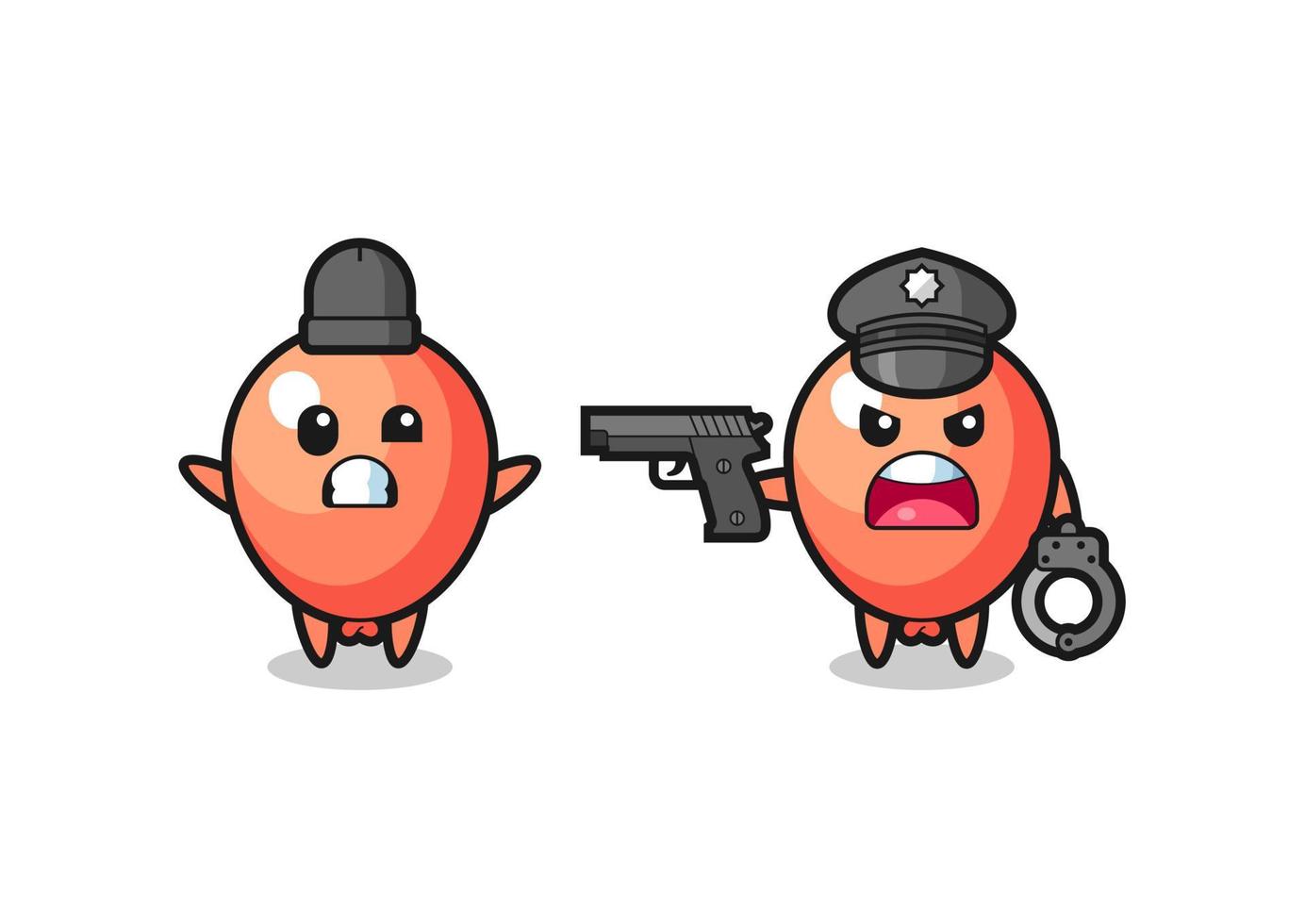 illustration of balloon robber with hands up pose caught by police vector