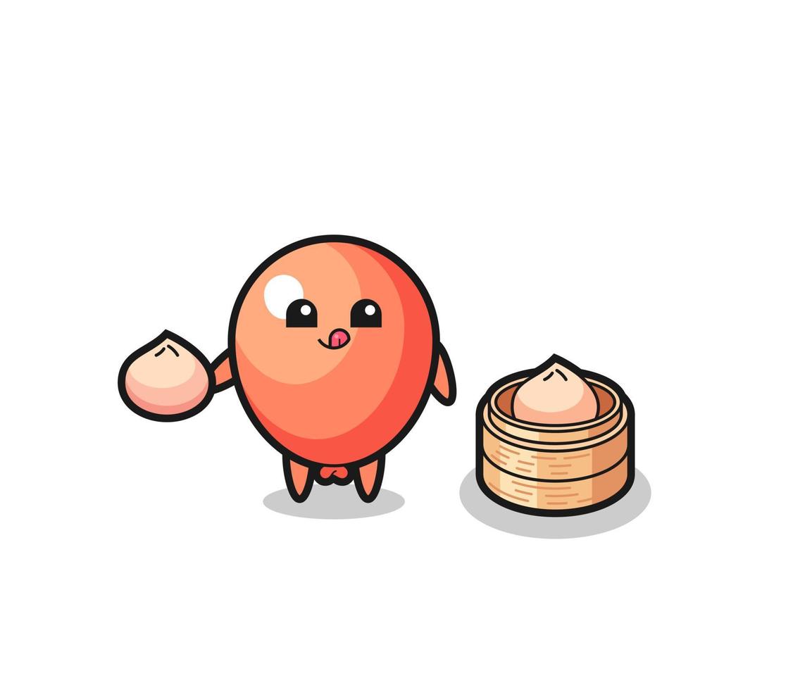 cute balloon character eating steamed buns vector