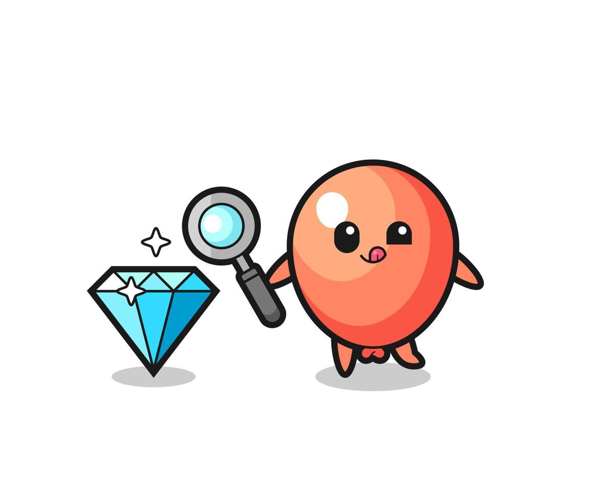 la mascota del globo está comprobando la autenticidad de un diamante vector