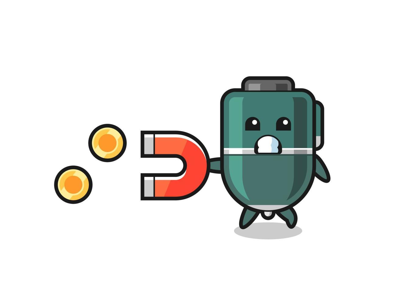 the character of ballpoint hold a magnet to catch the gold coins vector