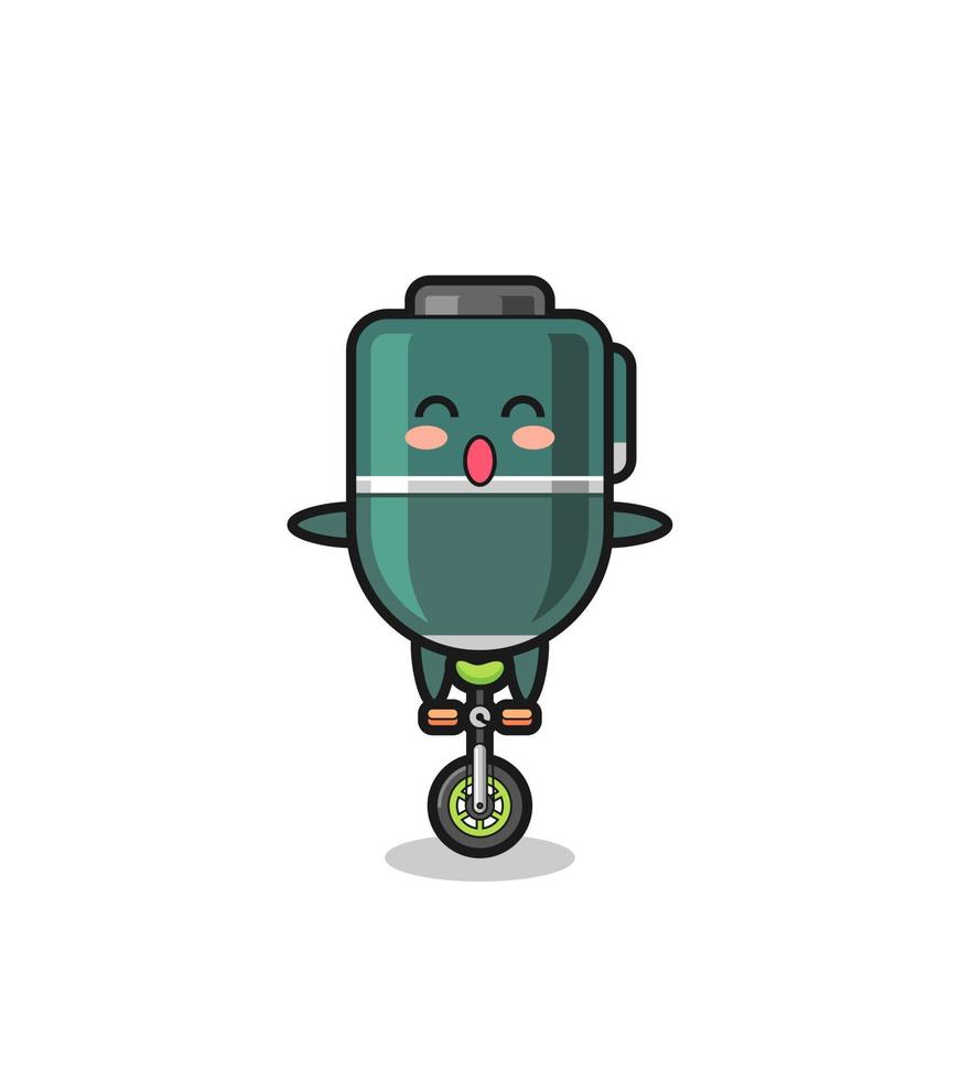 The cute ballpoint character is riding a circus bike vector