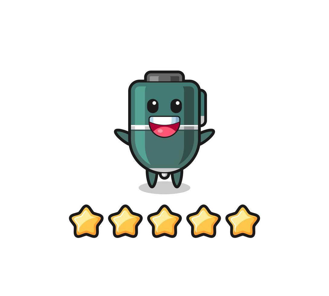 the illustration of customer best rating, ballpoint cute character with 5 stars vector
