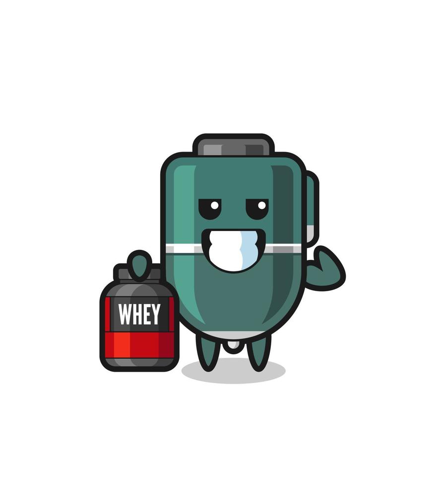 the muscular ballpoint character is holding a protein supplement vector