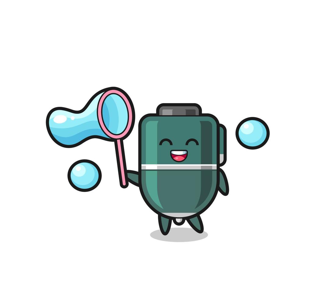 happy ballpoint cartoon playing soap bubble vector