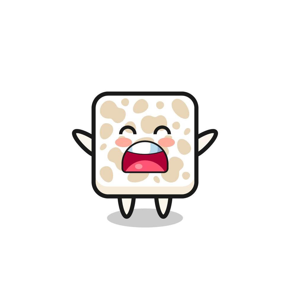 cute tempeh mascot with a yawn expression vector