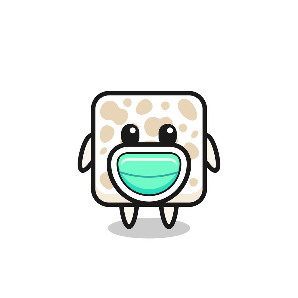 cute tempeh cartoon wearing a mask vector