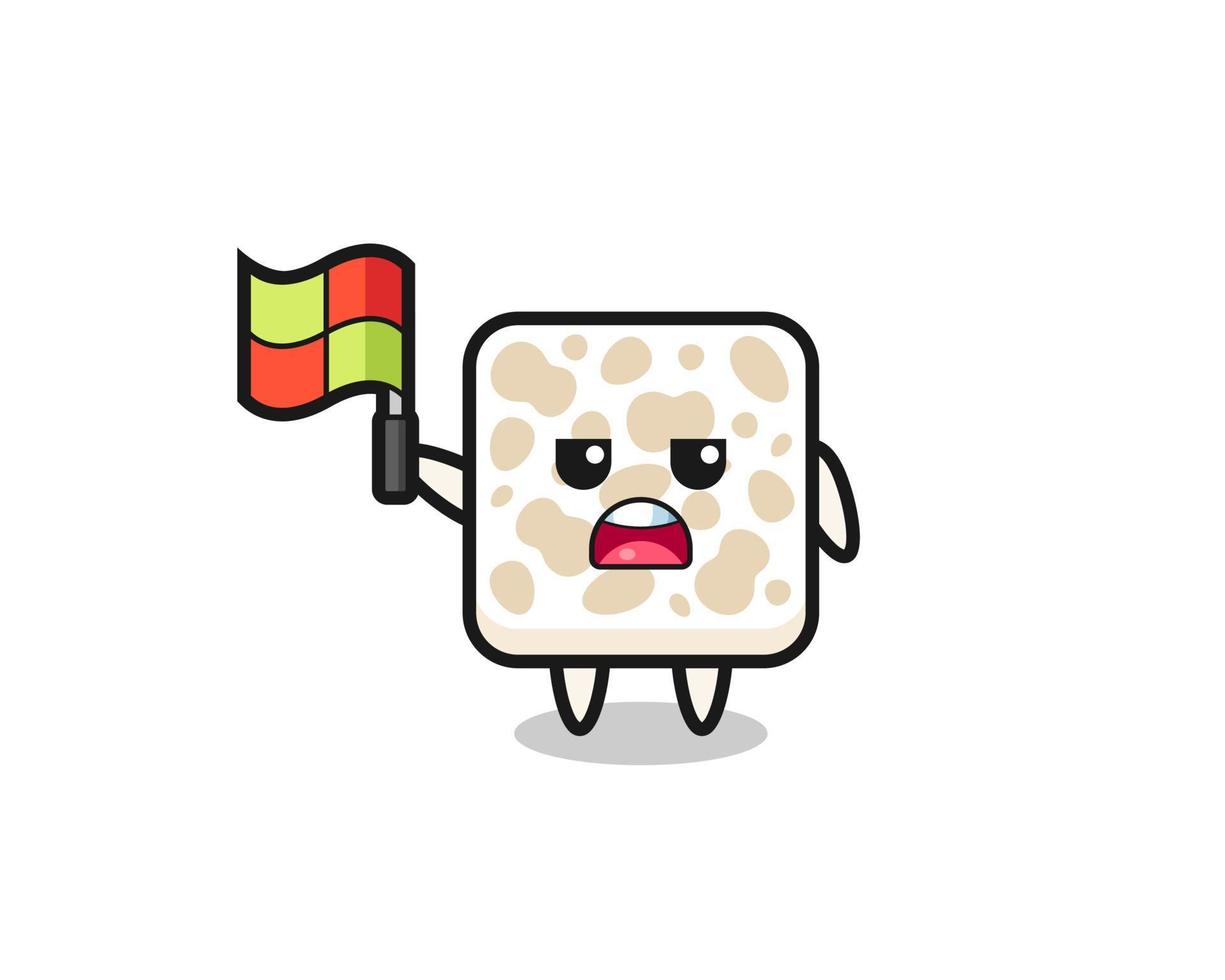 personaje tempeh como juez de línea levantando la bandera vector