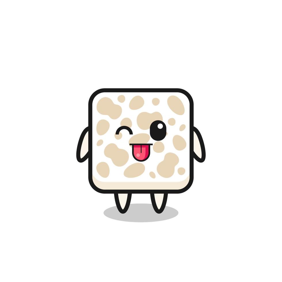 cute tempeh character in sweet expression while sticking out her tongue vector