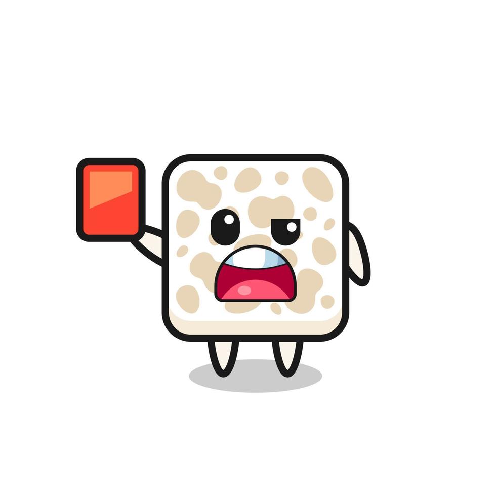 tempeh cute mascot as referee giving a red card vector