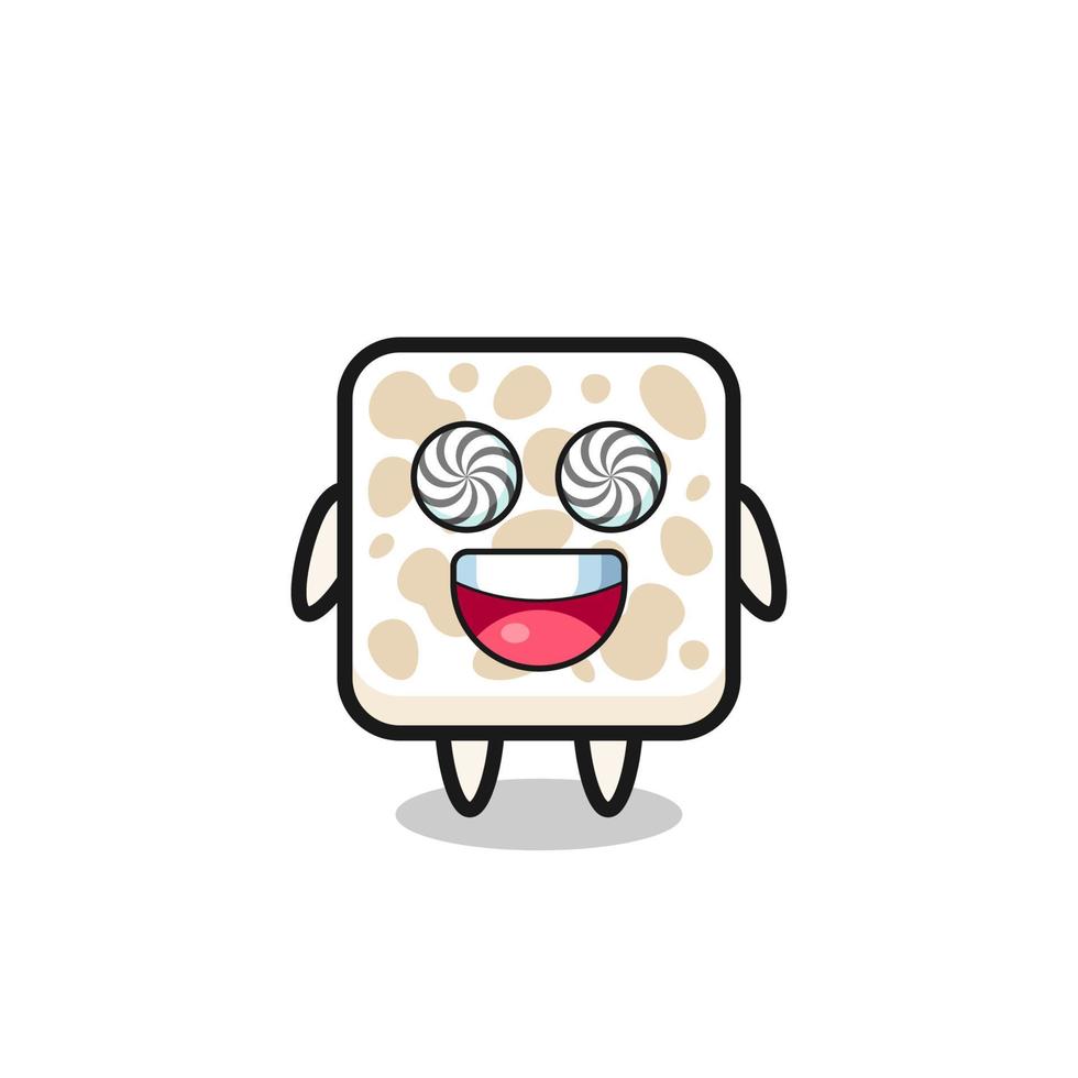 lindo personaje tempeh con ojos hipnotizados vector