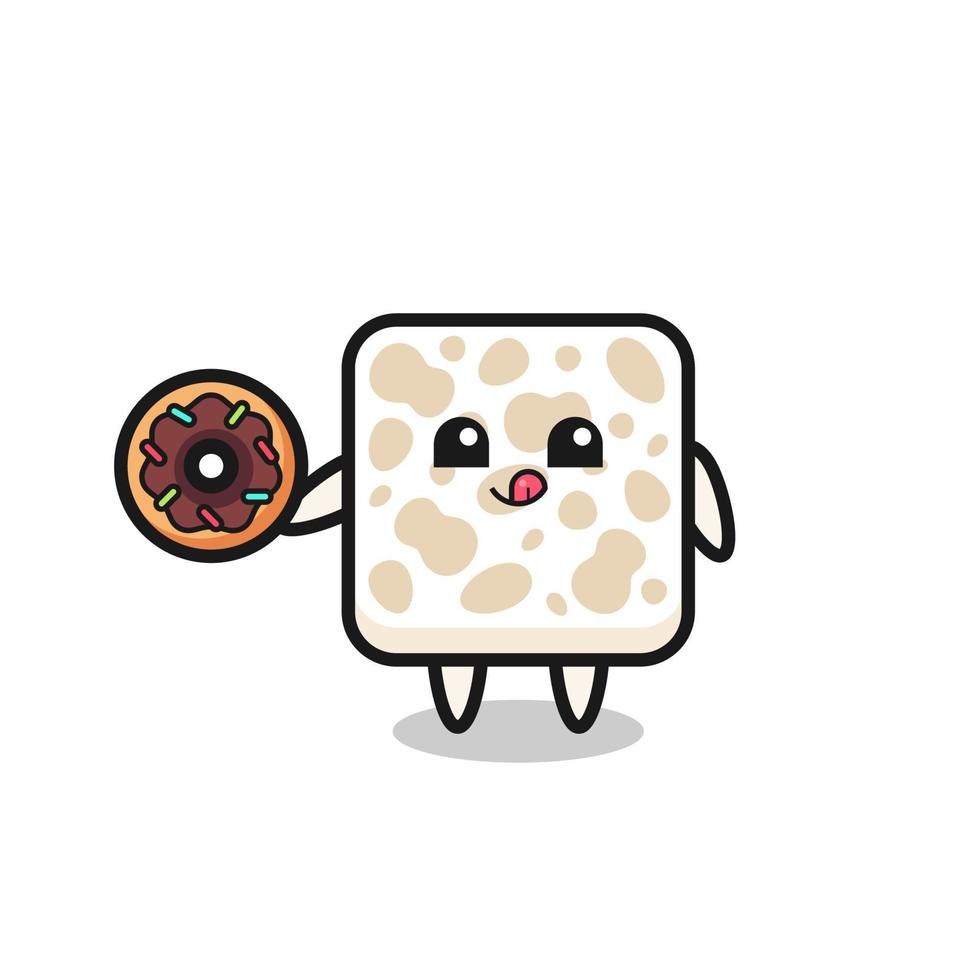 illustration of an tempeh character eating a doughnut vector